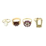 9ct gold opal and ruby cluster ring,