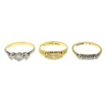 18ct gold five-stone ring, hallmarks for 18ct gold, ring size L, 2.9gms.