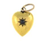 An Edwardian 15ct gold sapphire heart pendant.Maker's marks C&A.Hallmarks for Chester,