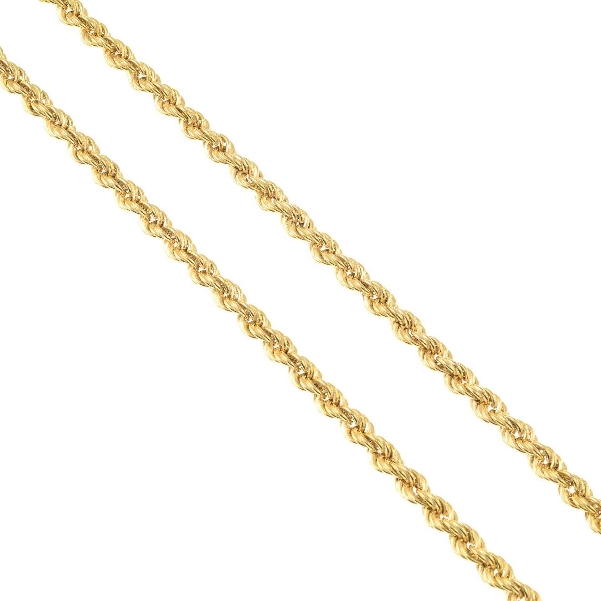 A 9ct gold rope-twist chain.Hallmarks for 9ct gold.