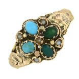 A mid Victorian gold turquoise and split pearl ring,