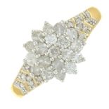 A 9ct gold diamond dress ring.Total diamond weight 0.75ct, stamped to band.