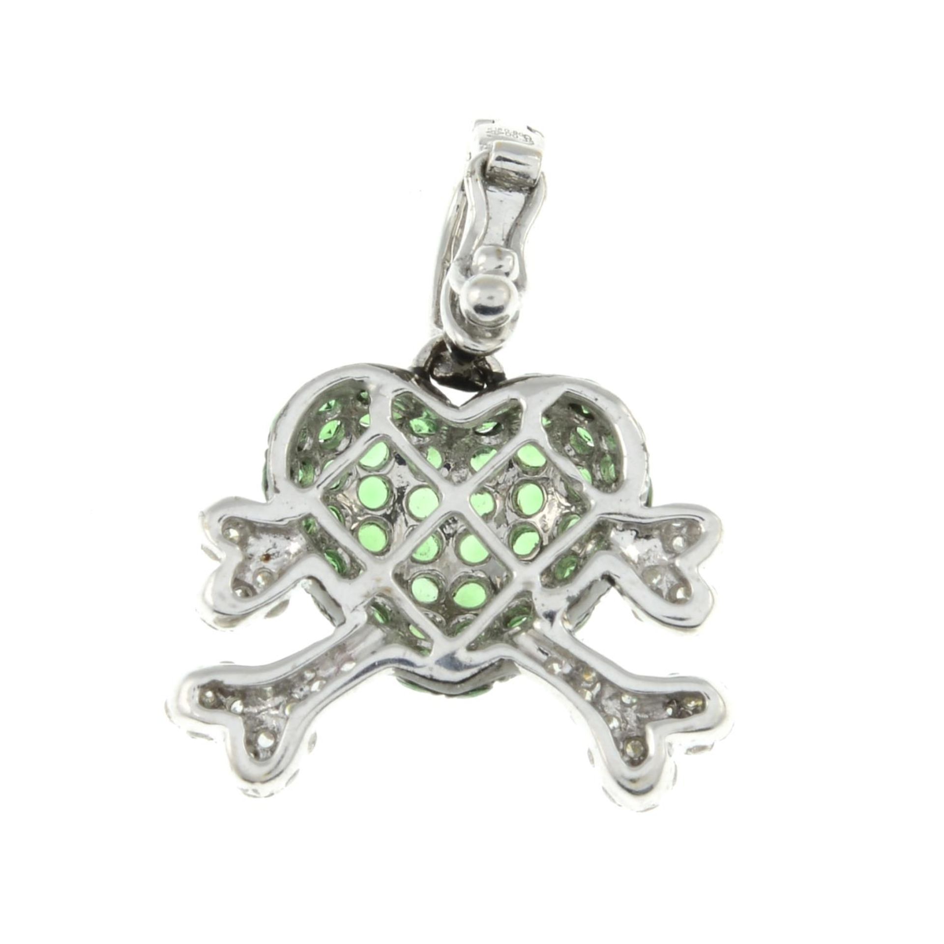 A diamond and green garnet heart and crossbones pendant.Total diamond weight 0.35ct, - Bild 2 aus 2