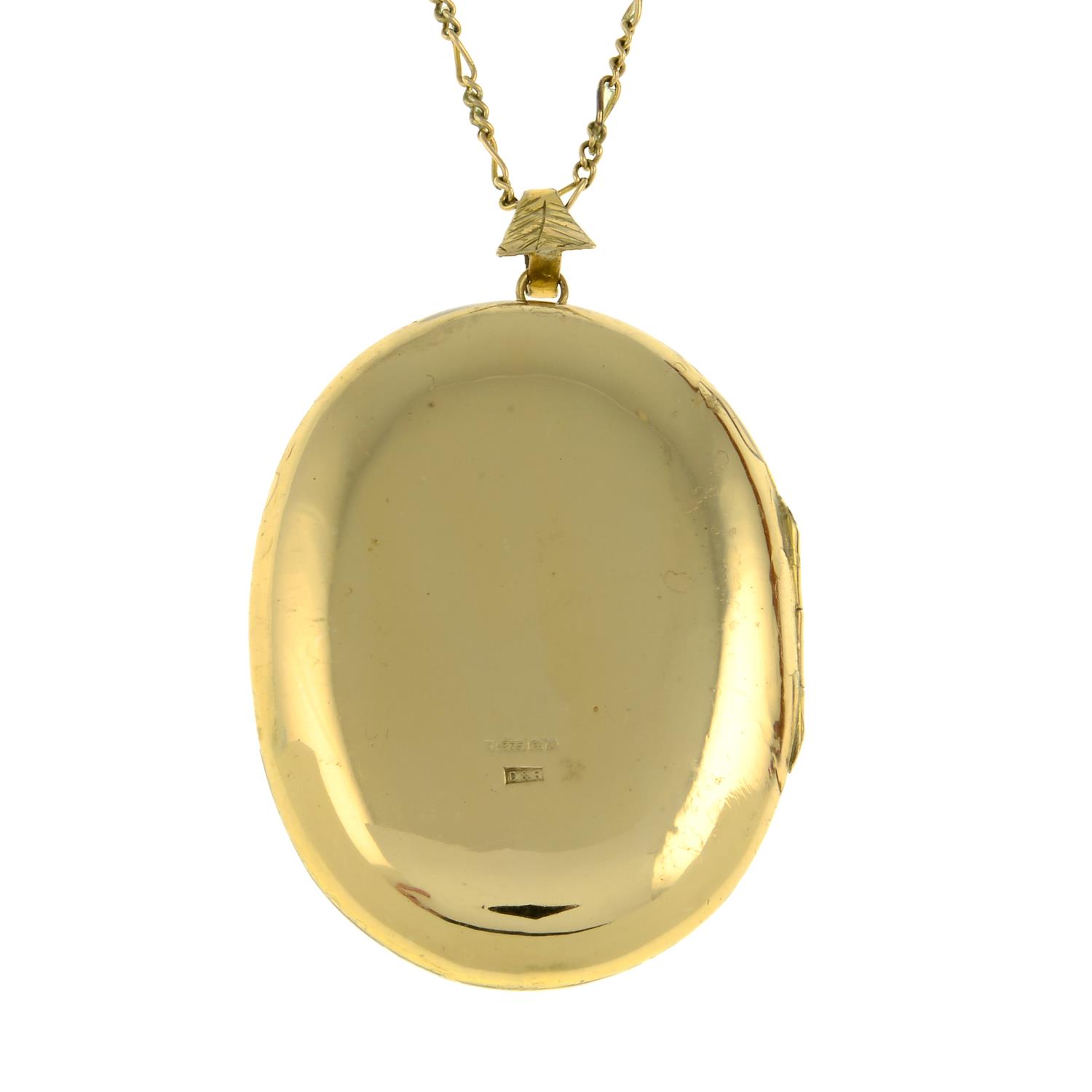 A 9ct gold foliate engraved oval locket pendant, - Image 2 of 2