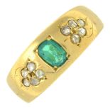 A late Victorian 18ct gold emerald and rose-cut diamond ring.Emerald calculated weight 0.29ct,