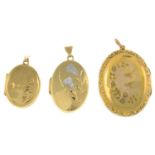 Two 9ct gold oval locket pendants,