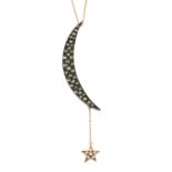 A rose-cut diamond crescent moon and star pendant,