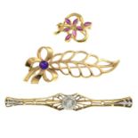 9ct gold ruby brooch,