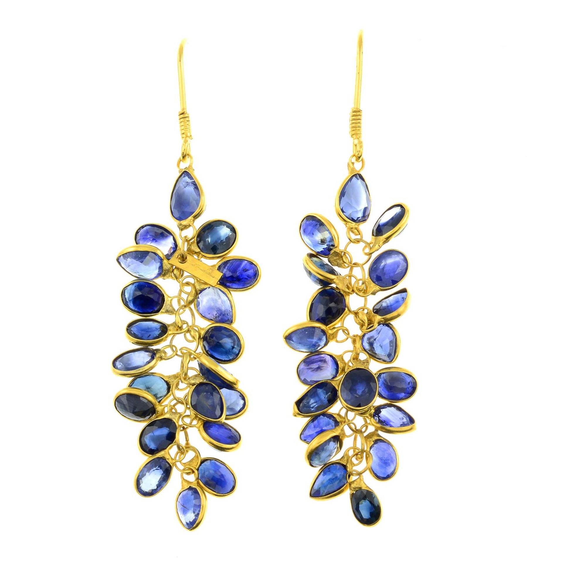 A pair of sapphire drop earrings.Length 4.7cms.