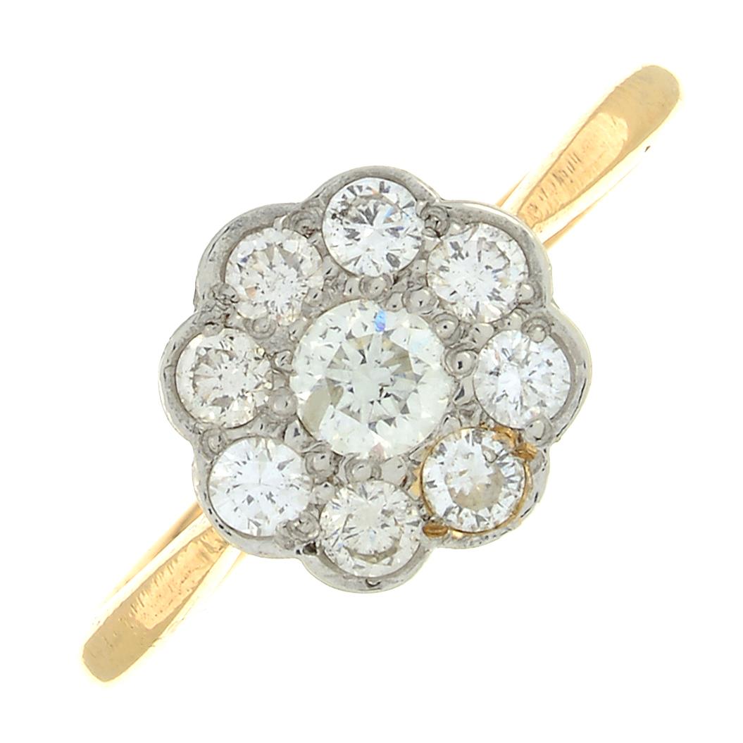A diamond floral cluster ring.Estimated total diamond weight 0.45ct,