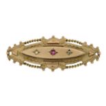 An Edwardian 9ct gold ruby and diamond brooch.One stone deficient.Hallmarks for Chester,