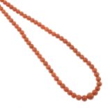 A coral single-strand necklace.Length 50cms.