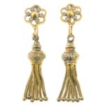 A pair of tassel earrings, with imitation pearls replacements.Length 4.5cms.