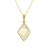 A 9ct gold opal pendant, with chain.