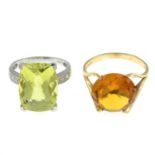 9ct gold citrine single-stone ring, hallmarks for 9ct gold, ring size T, 3gms.