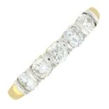 An 18ct gold brilliant-cut diamond five-stone ring.Estimated total diamond weight 0.75ct,