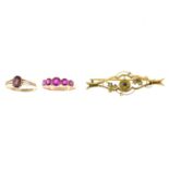 Early 20th century 9ct gold synthetic ruby five-stone ring,