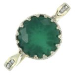 An 18ct gold green paste single-stone ring, with diamond shoulders.Hallmarks for 18ct gold.