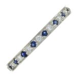 An 18ct gold diamond and sapphire eternity ring.Estimated total diamond weight is 0.15ct.