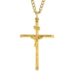 A 9ct gold crucifix cross pendant, with curb-link chain.Pendant with hallmarks for Sheffield.
