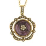 An early 20th century 9ct gold split pearl and enamel pendant,