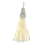 An 18ct gold brilliant-cut diamond and cultured pearl 'The London Collection' tassel pendant,