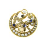 An opal, split pearl and gem-set brooch.Length 2.7cms.