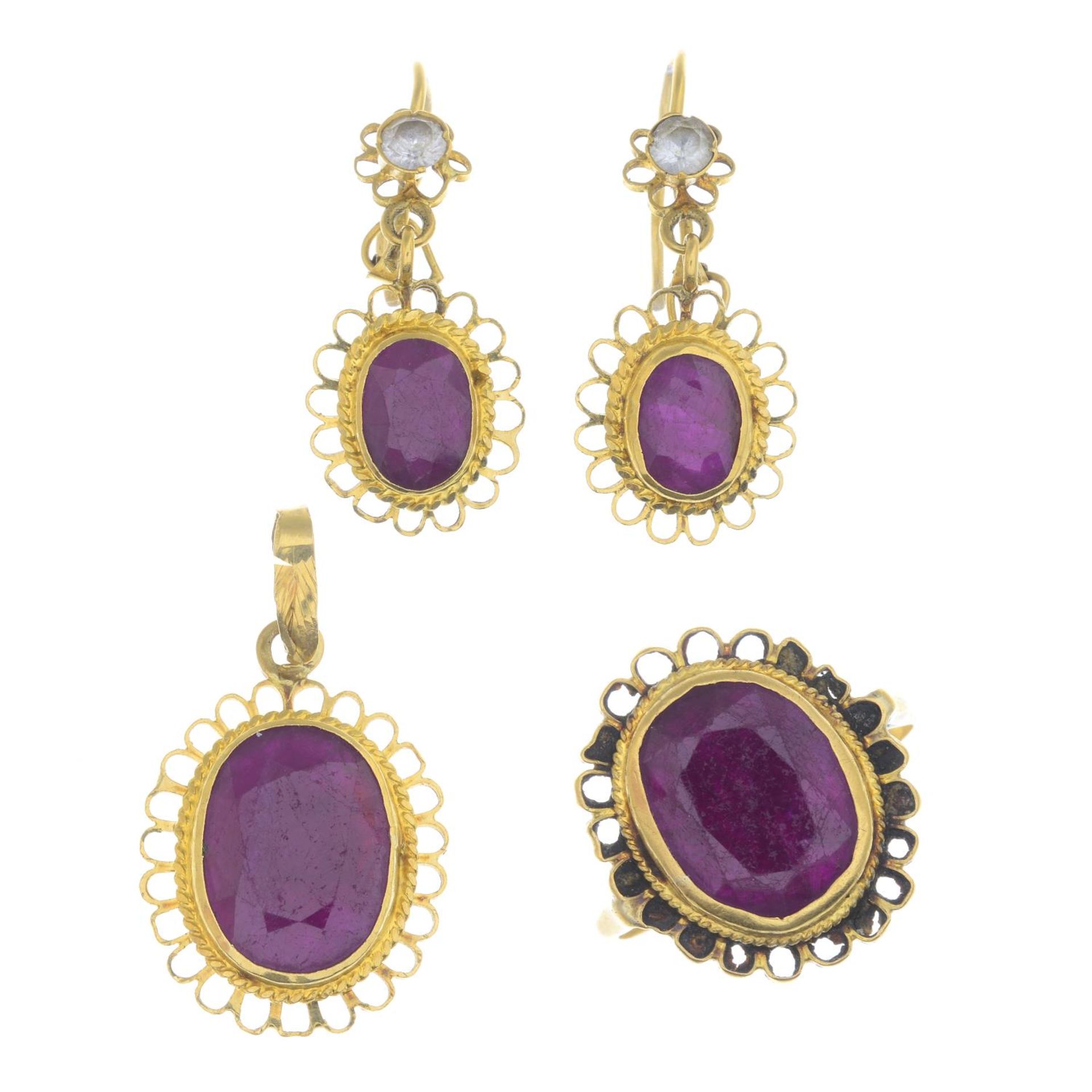 A set of glass-filled ruby and paste jewellery,