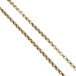 An early 20th century 9ct gold longuard chain.Stamped 9c.Length 161cms.