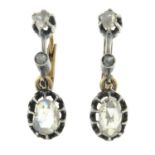 A pair of rose-cut diamond drop earrings.Length 2.1cms.