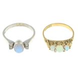 9ct gold opal three-stone ring,