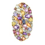 A 9ct gold diamond, vari-hue sapphire and gem-set dress ring.Hallmarks for Birmingham.Ring size O.
