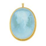 A carved agate cameo brooch, depicting a lady in profile.May be worn as a pendant.