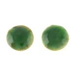 A pair of nephrite earrings.Diameter 1.8cms.