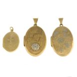 Two 9ct gold oval locket pendants,