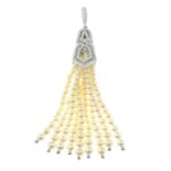 An 18ct gold brilliant-cut diamond and cultured pearl 'The London Collection' tassel pendant,