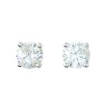 A pair of 9ct gold brilliant-cut diamond stud earrings.Estimated total diamond weight 0.75ct,