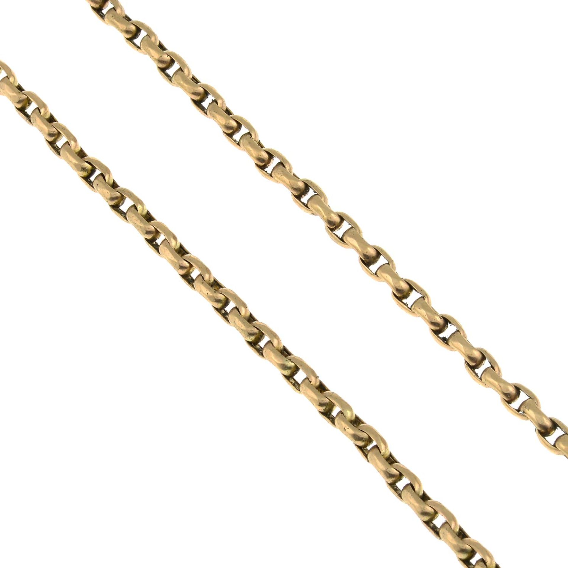 An early 20th century gold fancy-link longuard chain.Length 136cms.