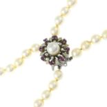 A cultured pearl two-row necklace,