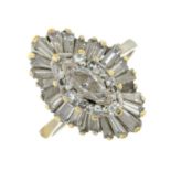 A ring, set with a marquise-shape diamond,