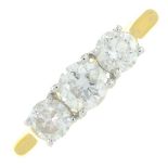 An 18ct gold diamond three-stone ring.Total diamond weight 1ct,