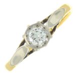 A mid 20th century 18ct gold diamond single-stone ring.Estimated diamond weight 0.15ct,