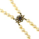 A cultured pearl two-row necklace,