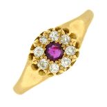 A ruby and diamond cluster ring,