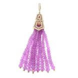 An 18ct gold pink sapphire and brilliant-cut diamond 'The London Collection' tassel pendant,