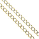 A bi-colour 9ct gold curb-link chain.Hallmarks for 9ct gold.