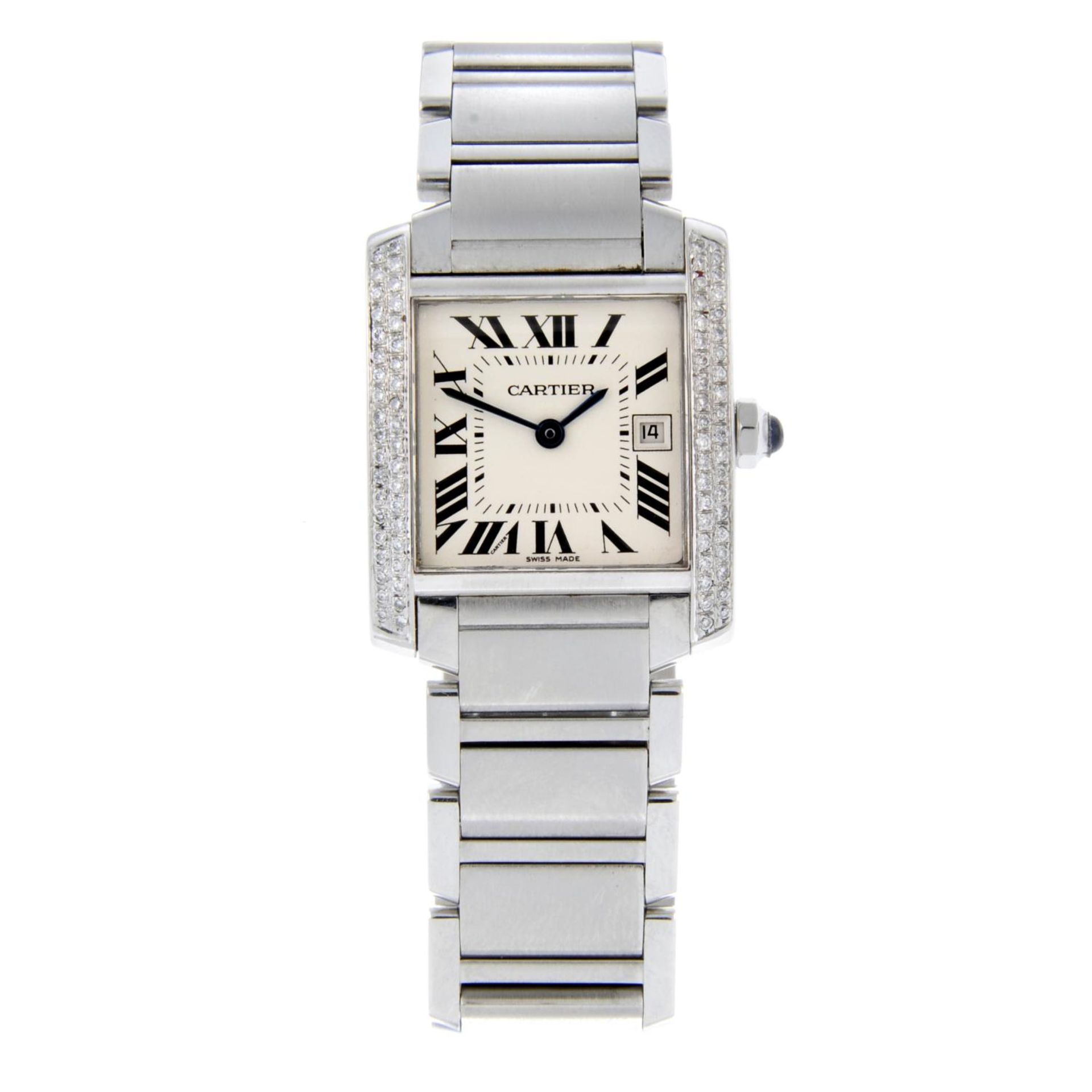 CARTIER - a mid-size Tank Francaise bracelet watch.