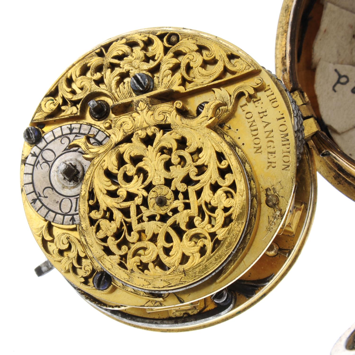 An early 18th century open face pocket watch by Thomas Tompion & Edward Banger, London. - Image 4 of 6