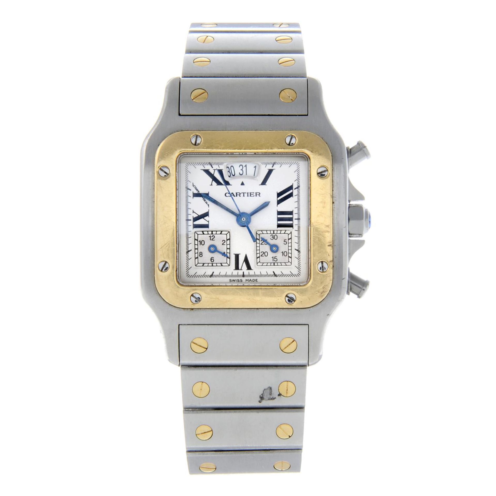 CARTIER - a lady's Santos chronograph bracelet watch.