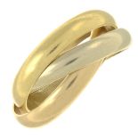 A 'les must de Cartier, Trinity' ring, by Cartier.Signed Cartier.Stamped 750.Ring size N.